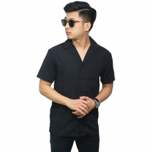 Kemeja Pendek Revere Collar Basic Black