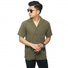 Kemeja Pendek Revere Collar Basic Dark Green