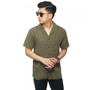 Kemeja Pendek Revere Collar Basic Dark Green