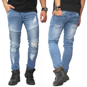 Biker Jeans Destroyed Ripped Soft Blue