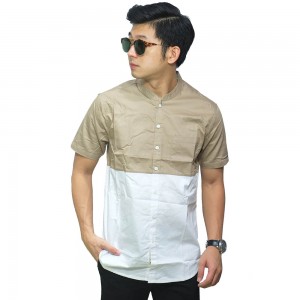 Baju Muslim - Kemeja Koko Pendek Kombinasi Coklat Putih