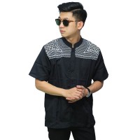 Baju Koko Pendek Bordir 2 Layer Hitam