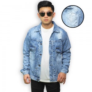 Jaket Denim Trucker Ripped Soft Blue