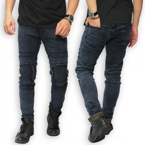 Jeans Ripped With Biker Patch Black Faded