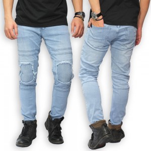 Jeans Ripped With Biker Patch Soft Blue