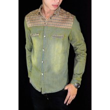 Kemeja Denim Plaid Combination Dusty Green