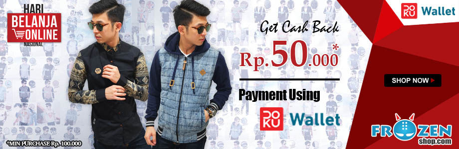 Harbolnas 2015 frozenshop.com memberikan diskon hingga 70%, dan cash back 50rb pembayaran dengan doku wallet