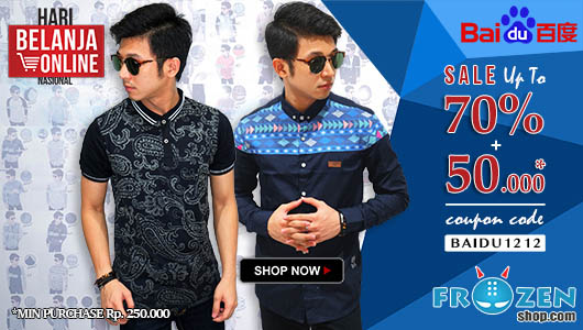 Harbolnas 2015 frozenshop.com memberikan diskon hingga 70%, dan tambahan 50rb khusus pengguna Baidu