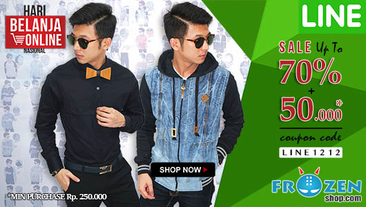 Harbolnas 2015 frozenshop.com memberikan diskon hingga 70%, dan tambahan 50rb khusus pengguna LINE