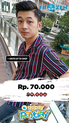 Promo GoPay Kemeja Pendek Revere Collar Blocking Stripe Black