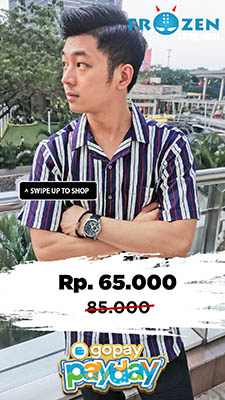 GoPay Payday Kemeja Pendek Revere Collar Awning Stripe Navy