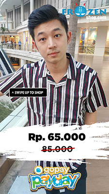 Promo GoPay Payday Kemeja Pendek Revere Collar Awning Stripe Black