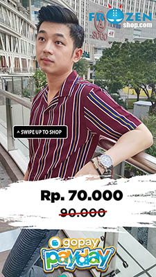 Promo GoPay Kemeja Pendek Revere Collar Blocking Stripe Maroon