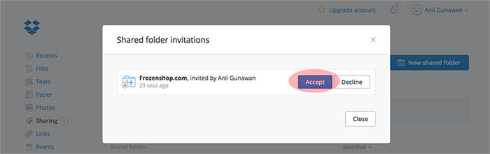 menerima sharing member dropbox